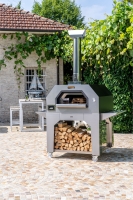 Outdoor Pizza-Holzofen 4 mit Untergestell, Holzlager und Ablageböden - TITAN