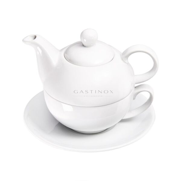 Stalgast Teekanne mit Tasse und Untertasse, reinweißes Hotelporzellan, Serie Isabell, 3-tlg., 350 ml, PZ2317001, Stalgast