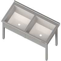 Stalgast Topfspüle mit zwei Becken, 1600x700x850 mm, 300 mm Beckenhöhe, mit Aufkantung, verschweißt
