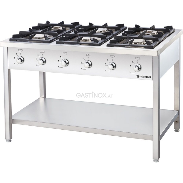 Stalgast Gasherd Serie 900 - G20, 6-Brenner (3,5+2x5+2x7+9), 1300 x 900 x 850 mm (BxTxH)
