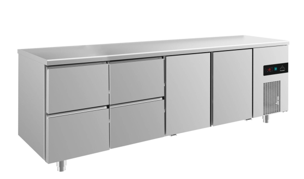 Premium Kühltisch -2 bis +8°C 2330x700x850mm mit 2x Türen und 2x zwei Schubladen
