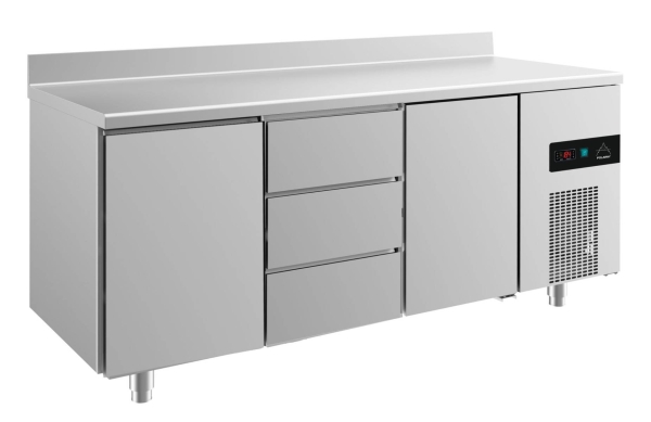 Premium Kühltisch -2 bis +8°C 1865x700x850mm mit 2x Türen und 1x drei Schubladen