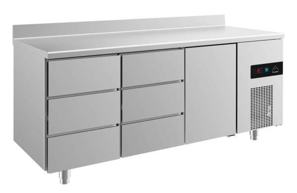 Premium Kühltisch -2 bis +8°C 1865x700x850mm mit 1x Tür und 2x drei Schubladen