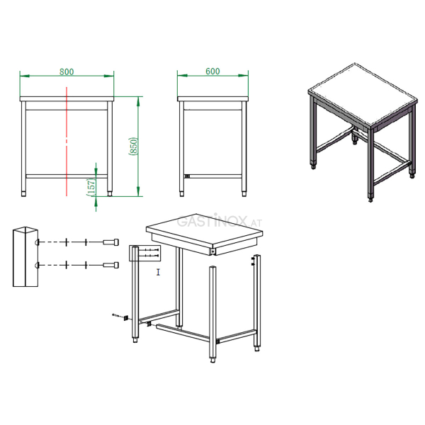 Arbeitstisch 80  x 60 cm unterfahrbar