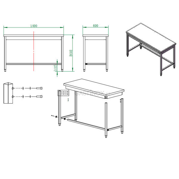 Arbeitstisch 140  x 60 cm unterfahrbar