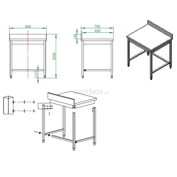Arbeitstisch 80  x 70 cm unterfahrbar mit Aufkantung