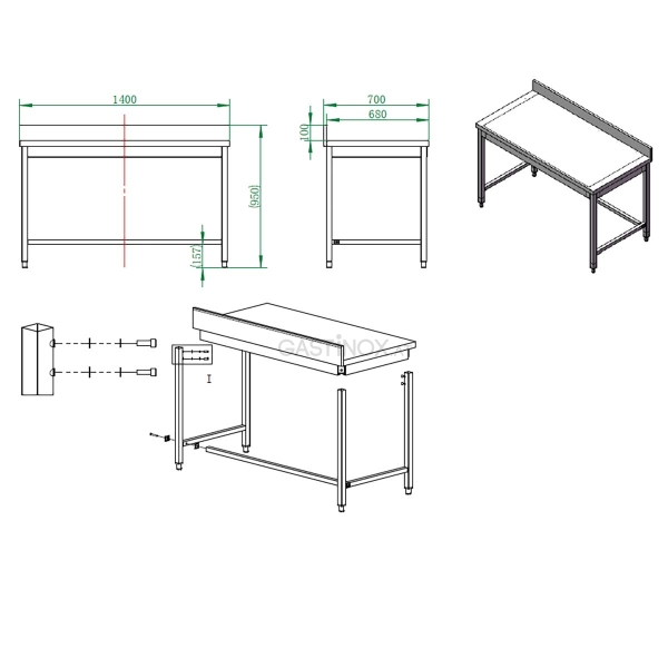 Arbeitstisch 140  x 70 cm unterfahrbar mit Aufkantung