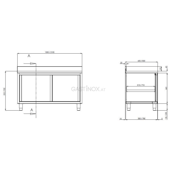 PROFI Arbeitsschrank 120 x 60 cm mit 2 Schiebetüren und Aufkantung
