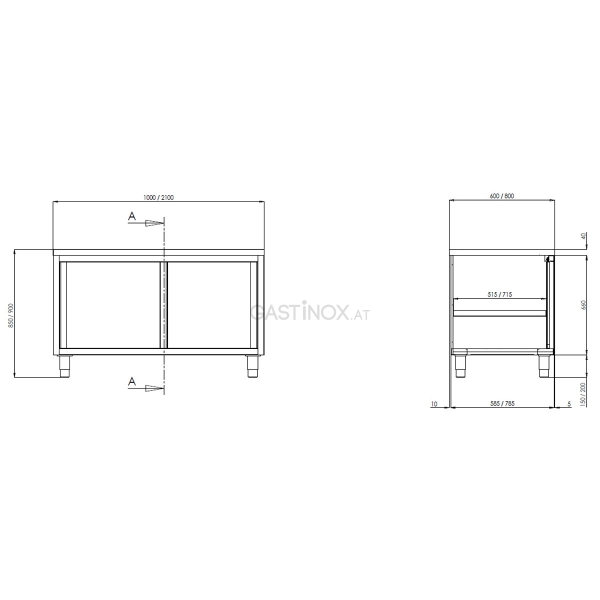 PROFI Arbeitsschrank 120  x 70 cm mit 2 Schiebetüren