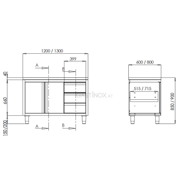 PROFI Arbeitsschrank 200  x 70 cm mit 2 Schiebetüren und 3 Schubladen
