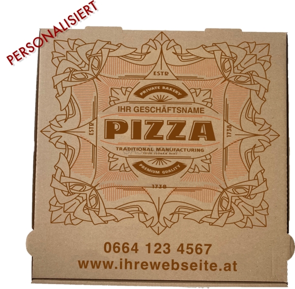 Pizzakarton personalisiert, 100 Stk., 33x33x4 cm, braun-braun