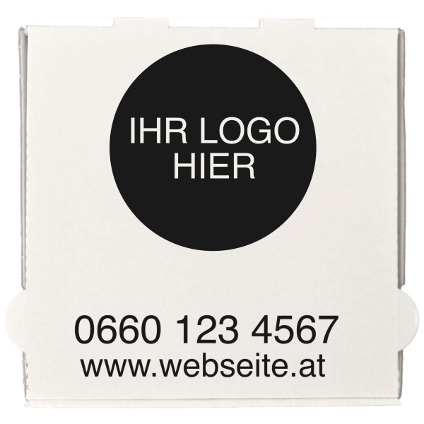 Pizzakarton personalisiert, 100 Stk., 30x30x3 cm, weiß-braun