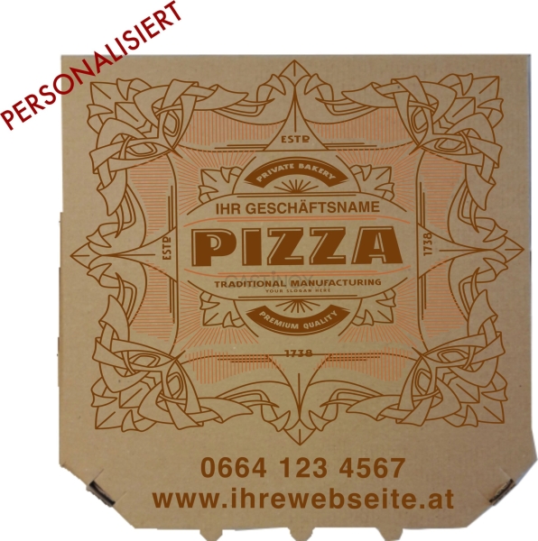Pizzakarton personalisiert, 100 Stk., 36x36x4 cm, braun-braun