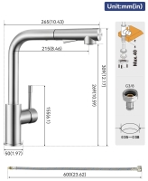 Niederdruck Mischbatterie mit ausziehbarer Brause, 360°