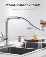 Niederdruck Mischbatterie mit ausziehbarer Brause, 360°