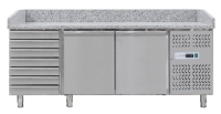 Premium Pizzatisch 2 x 0,8 m - mit GN 1/3 Kühlaufsatz - 2 Türen und 7 Schubladen, Prismafood iLine