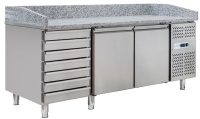 Premium Pizzatisch 2 x 0,8 m - mit GN 1/3 Kühlaufsatz - 2 Türen und 7 Schubladen, Prismafood iLine