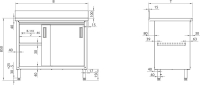 Edelstahl Arbeitsschrank ECO - 140x70 cm mit Schiebet&uuml;ren und Aufkantung