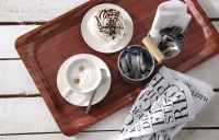 Serviertablett, rechteckig, rutschfest, laminiert, AmerBox, Euronorm, Mahagoni, 370x530mm